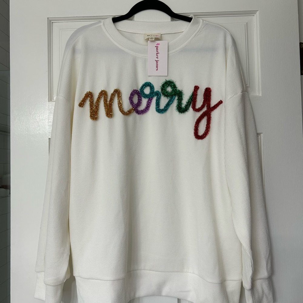 BiBi Cream Sweatshirt with Multicolor 'Merry' Design